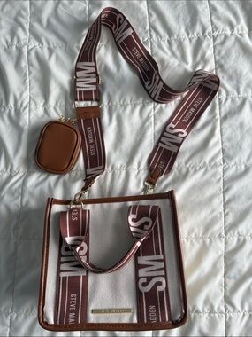 NEW Steve Madden Brown and White Logo Strap Canvas Tote